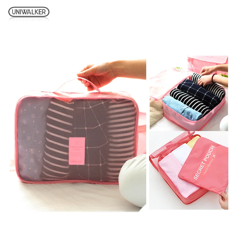 6 Pcs Uniwalker Brand Travel Storage Bag Set For Clothes Tidy Organizer Pouch Suitcase Home Closet Divider container Organiser