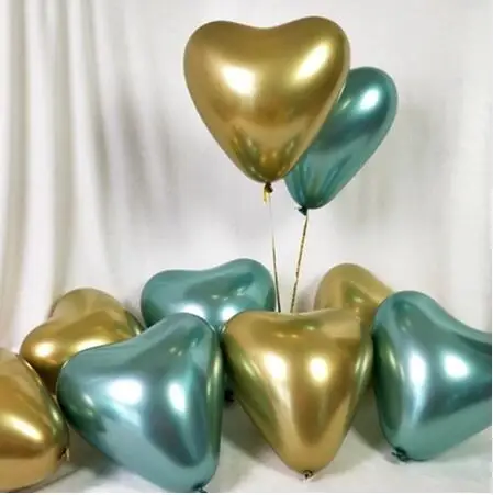 10 шт сердце из блестящего металла латексные шары толстый хром воздушный шар цвета металлик надувные воздушные шары День Святого Валентина вечерние украшения - Цвет: 5X Gold 5X Green