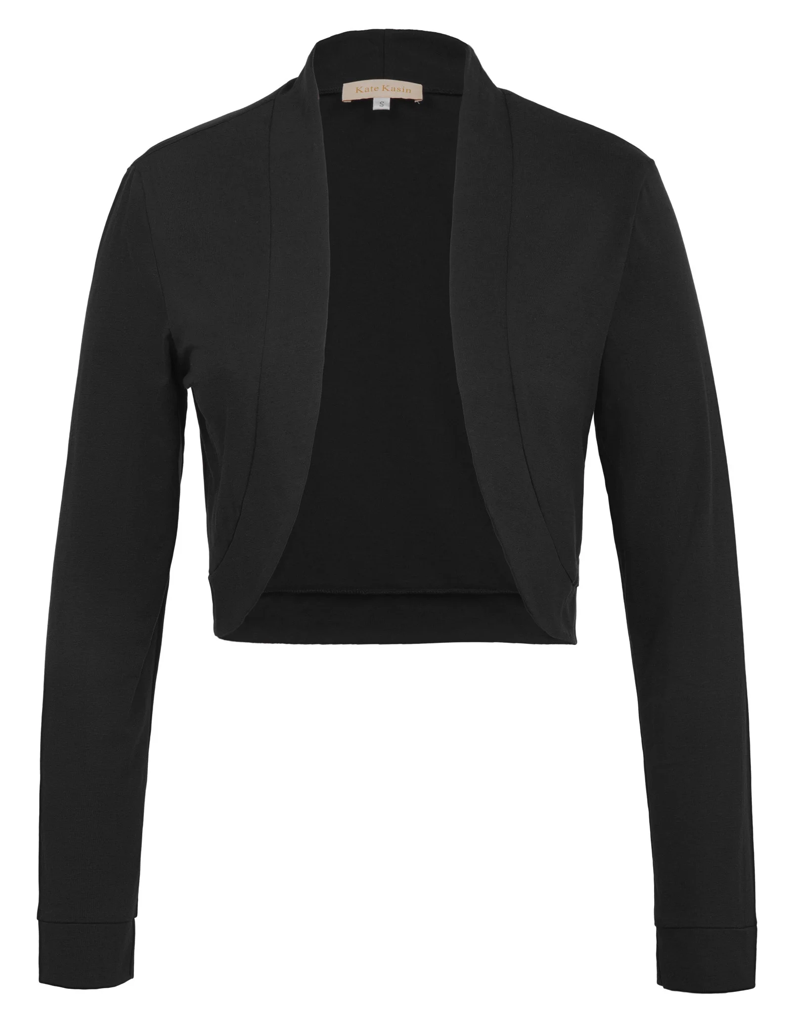 Kate Kasin Женская Базовая с длинным рукавом открытая передняя укороченная хлопковая куртка топы Болеро - Цвет: Black