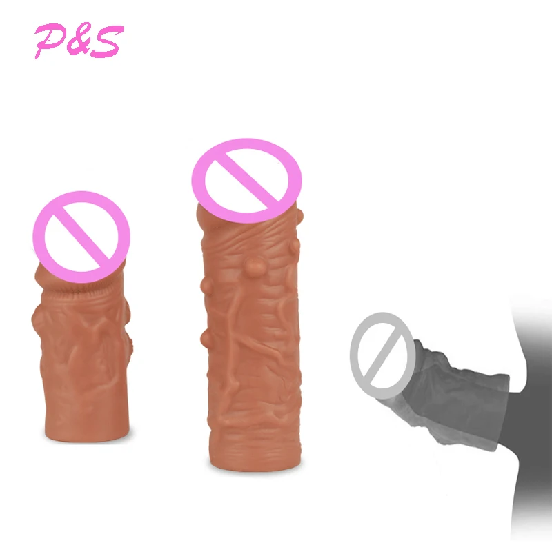 

New Penis Enlargement Condoms Penis Extension Sleeves Penis Rings For Adults Man Intimate Goods Reusable Condom Cock Rings