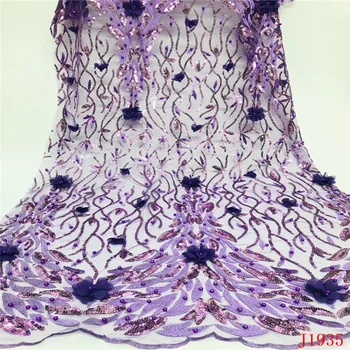 

Latest Design 3d Flower Beaded African lace fabrics with Sequins Nigerian Lace Fabric For Women French Mesh Lace FabricHX1934-1