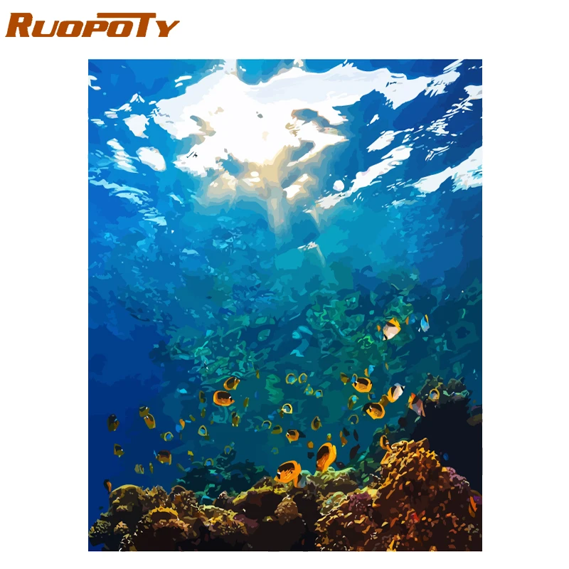 RUOPOTY Frame Sea World DIY Oil Painting By Numbers Kits Acrylic Paint On Canvas Unique Gift For Home Decor 40x50cm Artwork Gift