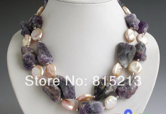 

ddh001214 2row 30mm baroque massive amethyst pink coin pearl NECKLACE 28% Discount