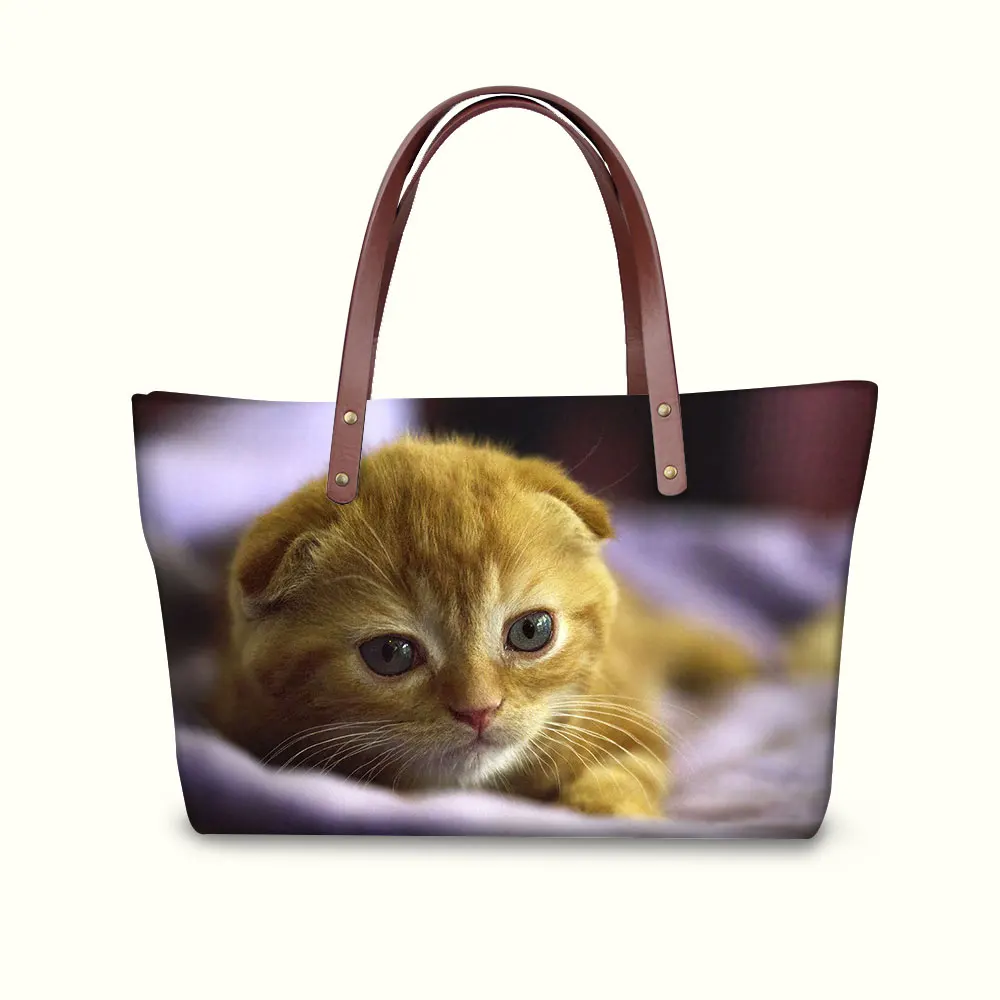 

Scottish Fold Cat Printing Women Handbag Soft Casual Shoulder Bags Leather Purse Composite Bag Bolsa Femina 2018