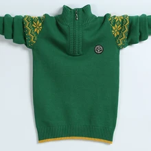 Свитер с воротником на молнии для мальчиков, теплый вязаный свитер