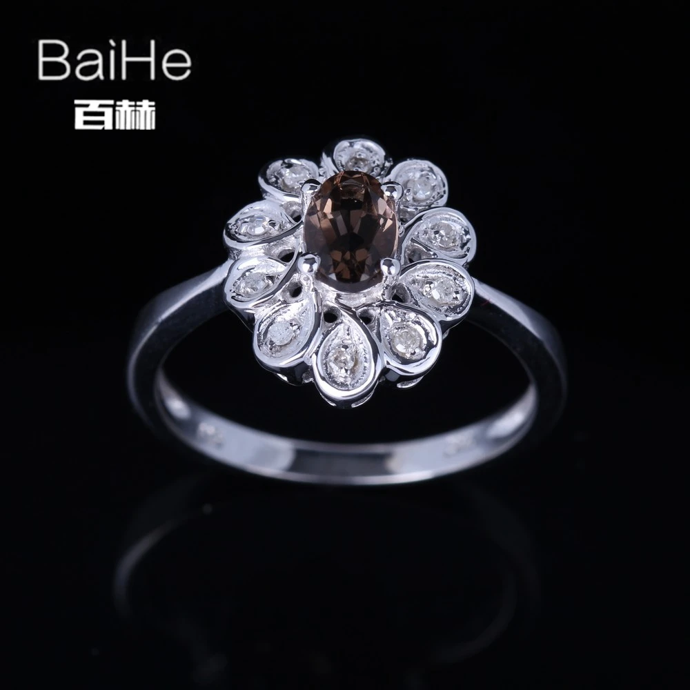 BAIHE Solid 14K белое золото 0.416ct H/SI круглый Smokey кварцевый Свадебный женский красивый