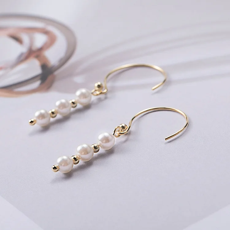 pearls golden earrings woman S925 silver jewelry fashion silver dangle earrings for women gift silver earrings high quality