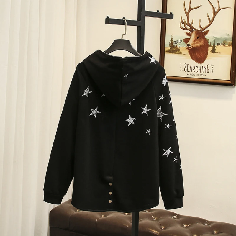 Толстовка на молнии с длинным рукавом черная Свободная 2019|black sweatshirt|hood hoodiehoodie top |