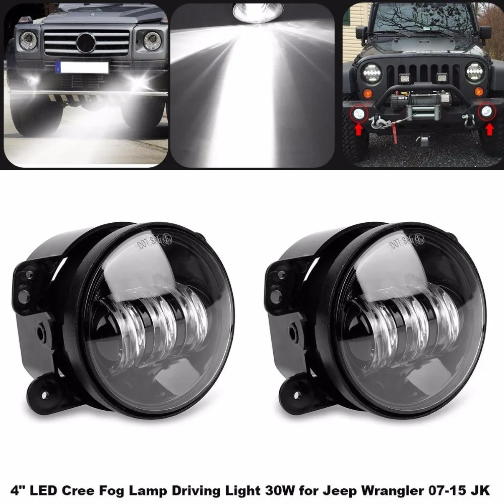 2pcs 4" inch 30W LED Spot Fog Lamps Auxiliary Light DRL Light Passing Light for Jeep Wrangler JK