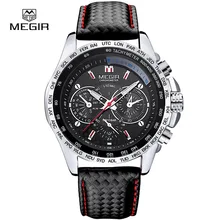 Megir mode lumineux quartz montre homme en cuir décontractée marque montres hommes analogique montre-bracelet étanche pour homme hot heure 1010