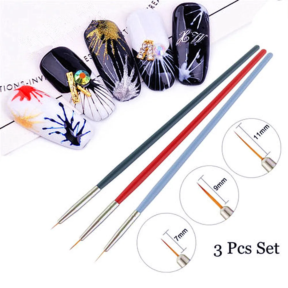

3pcs UV Gel Acrylic Painting Nail Art Brush Liner Pen Tool Set Painting Drawing Carving Pen Tool Set 3D Tips DIY New Arrival