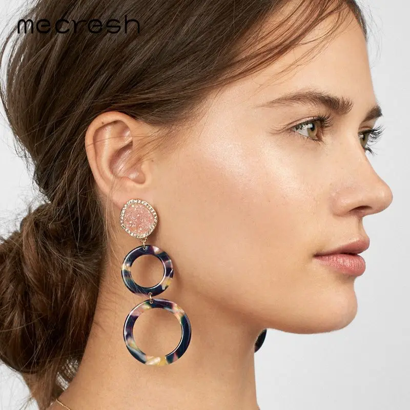 

Mecresh Red Druzy Stone Acrylic Circle Long Drop Earrings for Women Statement Bohemian Big Earrings 2019 Fashion Jewelry MEH1335