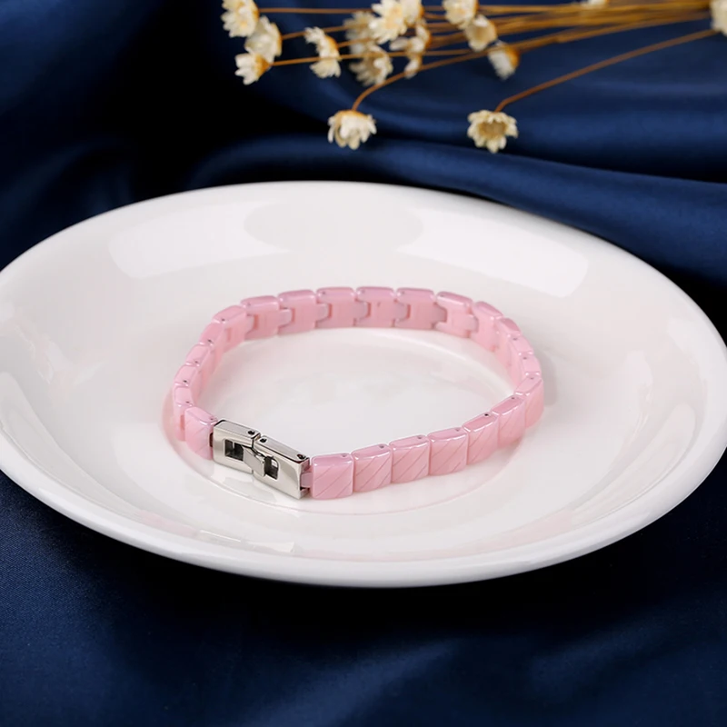 ЗДОРОВЫЙ синий розовый керамический браслет элегантный стиль яркий никогда не выцветает нержавеющая сталь замок для женщин пара браслет подарок ювелирные изделия