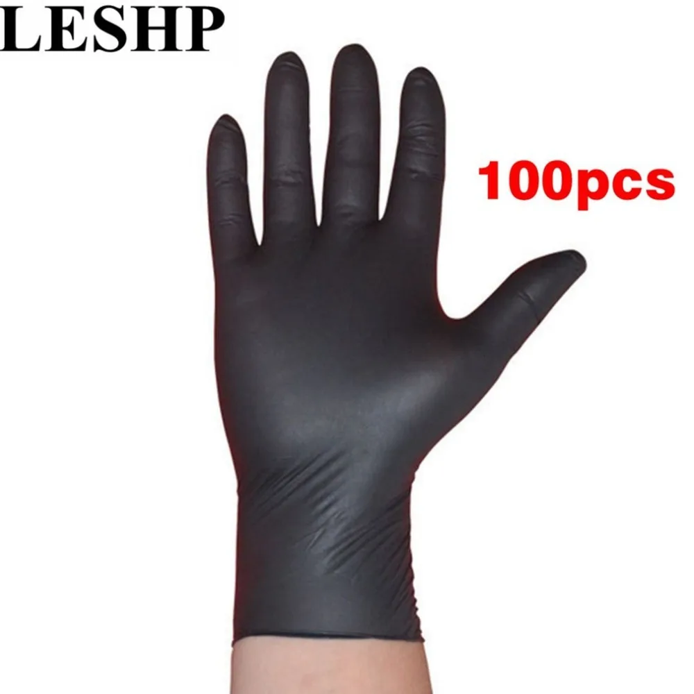 

LESHP 100pcs/lot Disposable Mechanic Gloves Household Cleaning Washing Black Nitrile Laboratory Nail Art Anti-Static Gloves