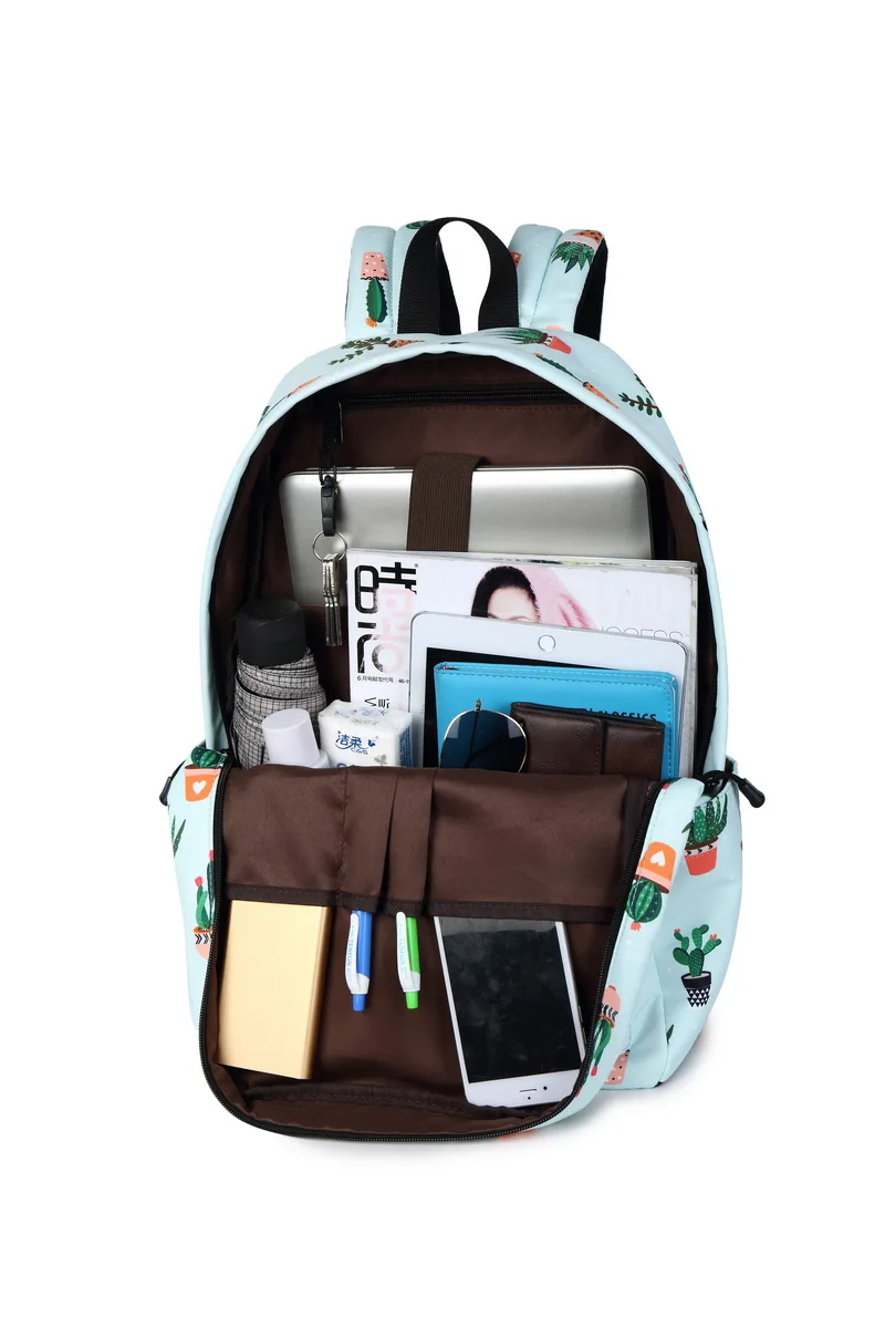  Water Resistant Fashion Cactus Printed School Backpack with 15.6