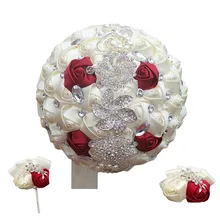 Цветок на запястье и бутоньерка) цвета слоновой кости бордовый атласный Букет серебро, бриллианты брошь, держащая цветы горный хрусталь свадебный набор букетов