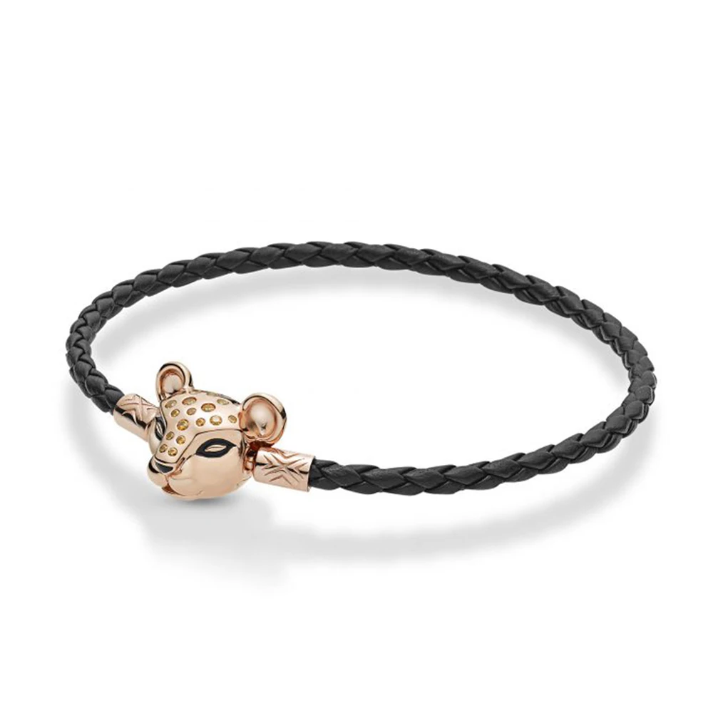 

SIEMTO 100% 925 Sterling Silver New 2019 Summer 588053CBK Rose Black Leather Bracelet with Lioness Clasp Free Shipping Wholesale