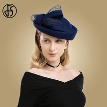 FS Black Wool Wedding Hat Fascinator Cocktail Hats For Women Elegant Blue Red Winter Church Fedora Bow Ladies Formal Pillbox Cap FS Black Wool Wedding Hat Fascinator Cocktail Hats For Women Elegant Blue Red Winter Church Fedora Bow Ladies Formal Pillbox Cap