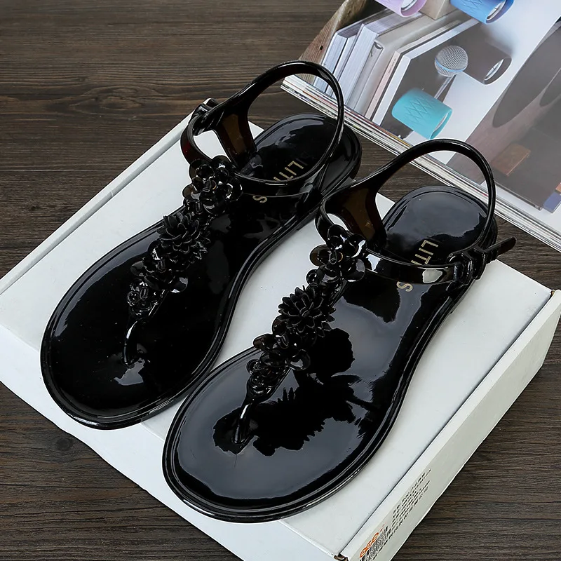 

Women Sandals 2019 Summer Women Flat Sandals Flower Decor Women Beach Jelly Shoes Non-slip Flip Flops Holiday Beach Slippers