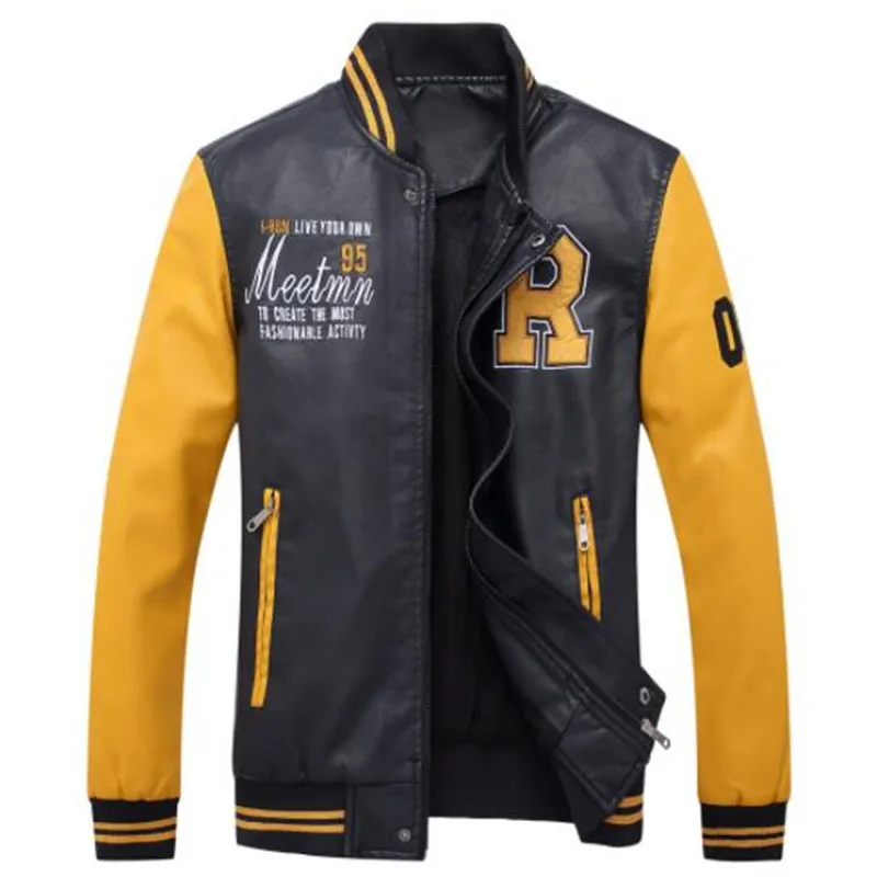 

Winter Jacket Men 2018 Embroidery Fleece Baseball Jackets Pu Leather Coats Slim Fit Pilot Leather Jackets Male Casaco Masculino