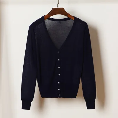 

New Solid Color Fashion Women Sweater Female Cardigan Thin Outerwear Summer Short Design Knit Long Sleeve Casual Loose Sweater