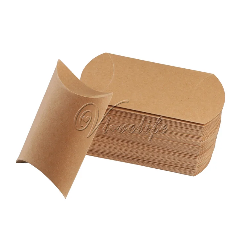 

100Pcs/lot Pillow Shape Box Candy Box Gift Box for Wedding Party Favor Decor Brown Kraft Wholesales 9cm x 13cm x 3.5cm