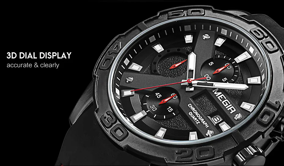 Megir хронограф повседневное для мужчин часы Элитный бренд кварцевые Военная Униформа спортивные часы черный силиконовый ремешок