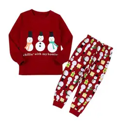 Комплект рождественской одежды из 2 предметов для маленьких мальчиков и девочек, футболка с рождественским снеговиком + штаны, комплект