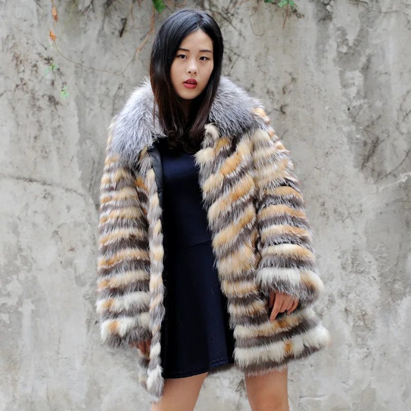 

CX-G-A-244 2017 Newest Fashion Desgin Clothes Winter Women Fox Fur Collar Real Silver Fox Jacket