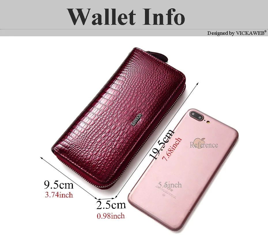 VICKAWEB Wristlet Wallet Purse Genuine Leather Wallet Female Long Zipper Women Wallets Card Holder Clutch Ladies Wallets AE38-002