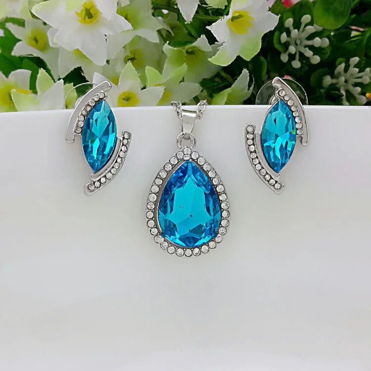 Мода KC белый австрийский кристалл элемент женское красивое ожерелье с подвеской/серьги Ювелирные наборы для свадьбы - Окраска металла: navy blue