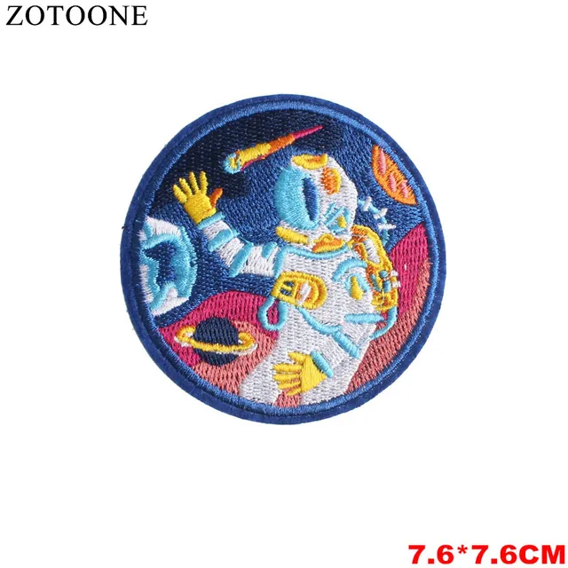 ZOTOONE Round UFO Parches Embroidered Iron on Patches For Clothing DIY Motif Stripes Clothes Stickers Alien Astronaut Badges E 6