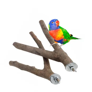 

1Pc Pet Parrot Raw Wood Fork Stand Rack Toy Bird Hamster Branch Perches Toys Bird Cage Accessories C42