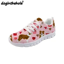 Doginthehole/Женская спортивная прогулочная обувь; бордовая обувь на плоской подошве с рисунком колли; спортивная обувь с сеткой; уличные кроссовки для девочек; легкая обувь на шнуровке