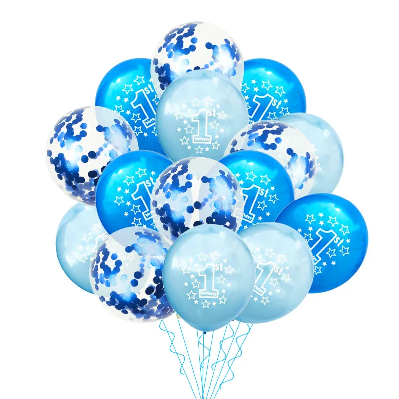 10/15 шт розовые синие воздушные шары для мальчиков и девочек, 1 день рождения, вечерние воздушные шары для первого дня рождения, 1 год - Цвет: 15pcs balloon