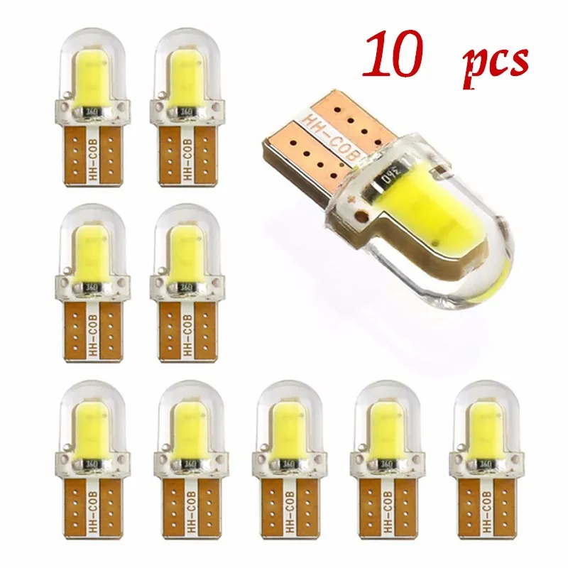 

10PCS T10 W5W LED car interior light COB silicone auto Signal lamp 12V 194 501 Side Wedge parking bulb for lada car styling 8SMD