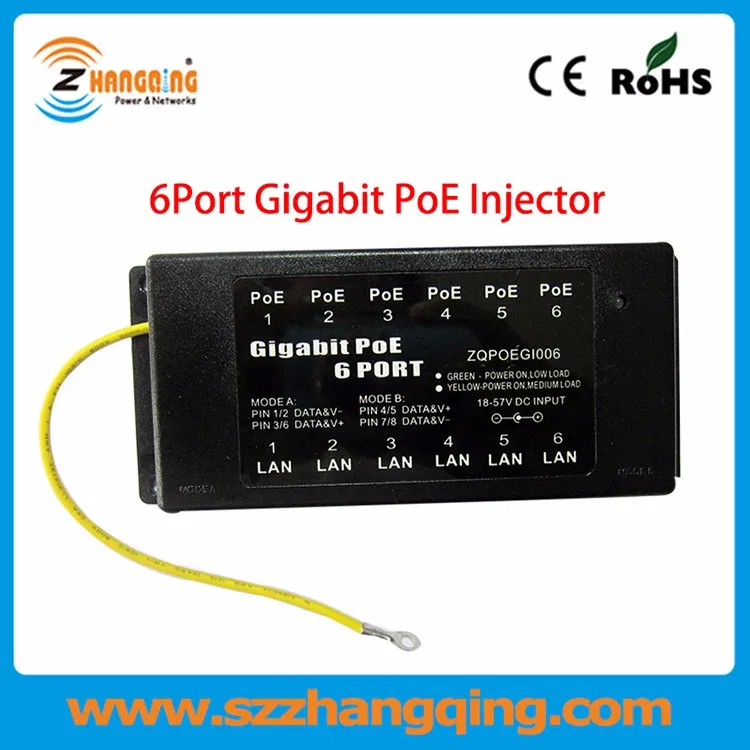 Power Over Ethernet Gigabit PoE Injector 6 Port Patch Panel Multi