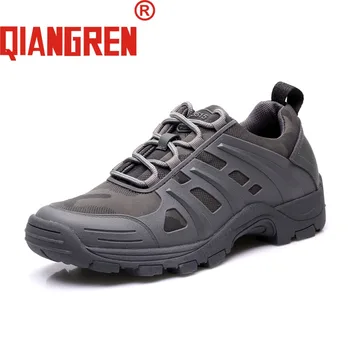 

QIANGREN Military Brand New Arrive Mens Spring Summer Gray Mesh Tactical Boots Outdoors Climbing Training Street Fashion Shoes