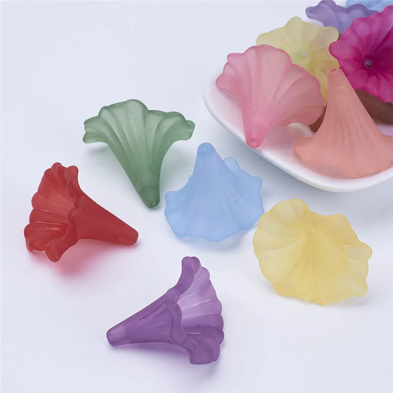 

130pcs/500g Mixed Color Dyed Frosted Transparent Calla Lily Acrylic Beads for Jewelry Making DIY Findings 41x35x35mm Hole: 3mm