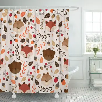

Shower Curtain with Hooks Green Woodland Jungle Zoo Animal Patterns Africa African Amazon Autumn Beaver Cartoon Bathroom