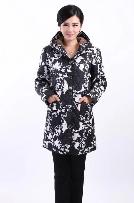 Зимнее пальто с добавлением жира 6XL для пожилых мам, бархатные стеганые пальто, Толстая куртка, длинная хлопковая верхняя одежда с капюшоном для женщин среднего возраста 6112 - Цвет: Photo Color