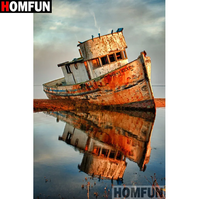 HOMFUN Full Square/Round Drill 5D DIY Diamond Painting &quotBoat scenery&quot 3D Embroidery Cross Stitch Home Decor gift A17214 | Дом и сад