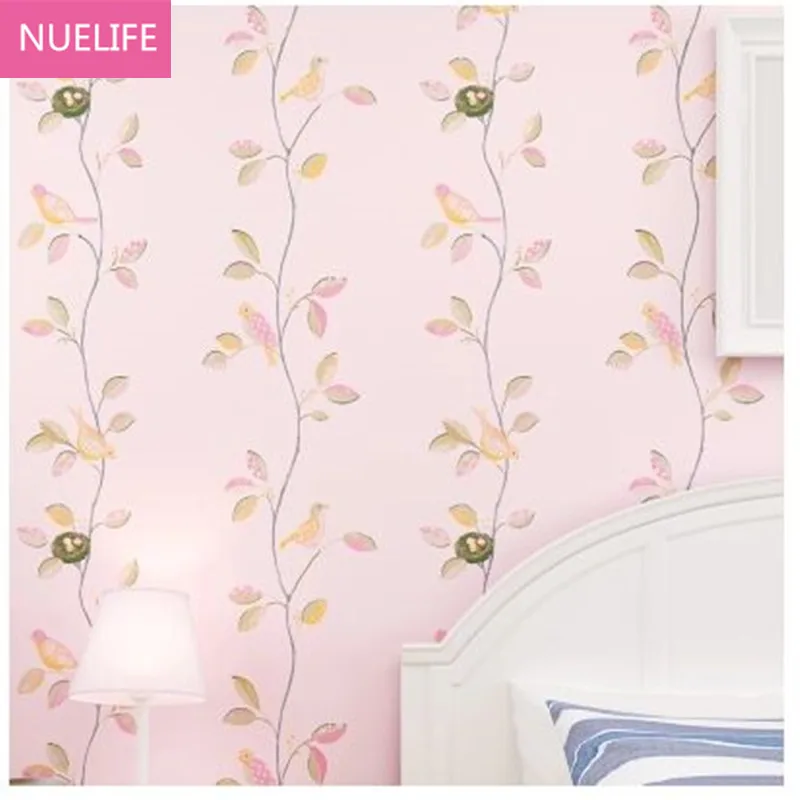 

0.53x10m Pastoral romantic flower leaves bird pattern wallpaper bedroom living room marriage room TV background wallpaper N2