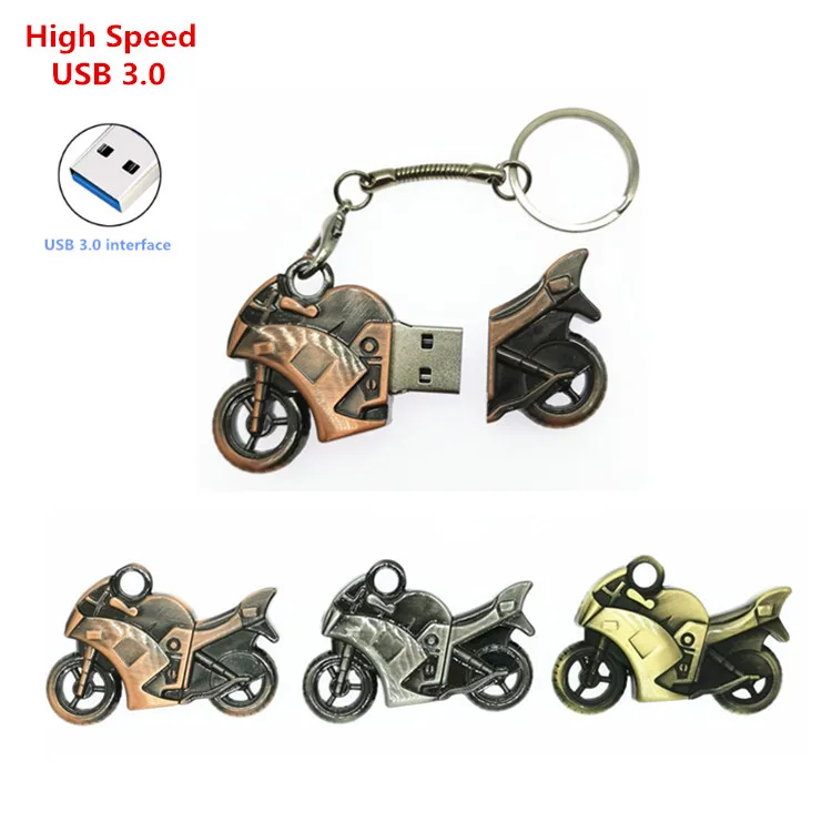 

High Speed USB 3.0 Pen Drives Metal Cool Motorcycles USB Flash Drive 32GB 16GB 8GB 128GB keychain U Disk pendrive + Key Chain
