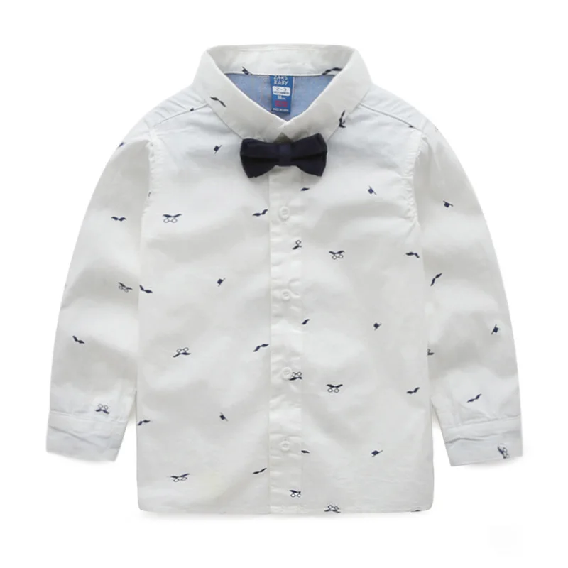 Рубашка для мальчиков; Весенняя Детская рубашка с длинными рукавами и галстуком; детская рубашка - Цвет: Белый