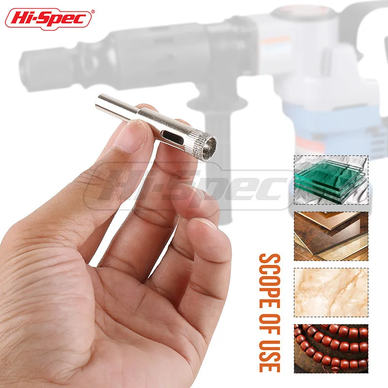 Hi-Spec 10pc 3-50mm Diamond Coated Drill Bit Set Tile Marble Glass Ceramic Hole Saw Drilling Bits For Power Tools TT004