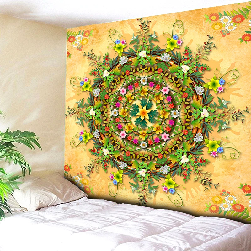 

Yellow Flower Plant Printed Art Wall Hanging Carpet Throw Indian Mandala Tapestry For Home Decor Bohemian Yoga Mat