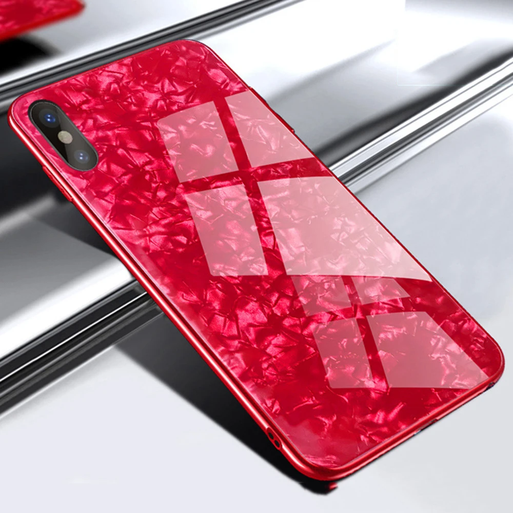 Kopen Luxe meisje Shell Patroon Leuke Case Voor iPhone X Gehard Glas Case Voor iPhone 6 s 8 Plus Volledige back Cover Voor iPhone 7 Plus