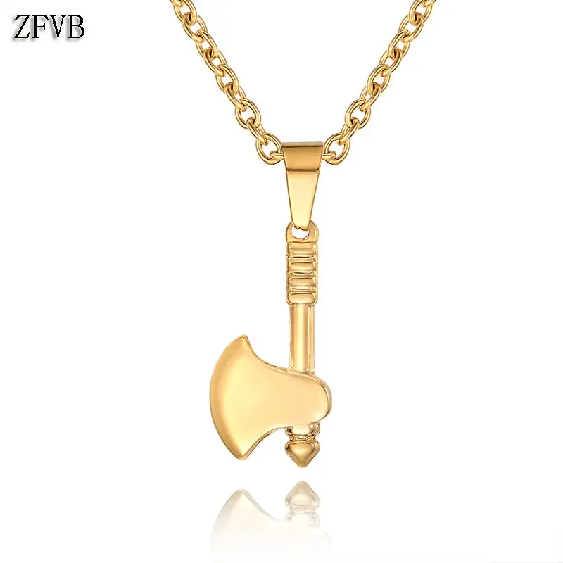 

ZFVB Classic Axe Necklace Women Statement Jewelry Gold color Stainless Steel Fashion Axe Pendant Necklaces Charm Bijoux Gift