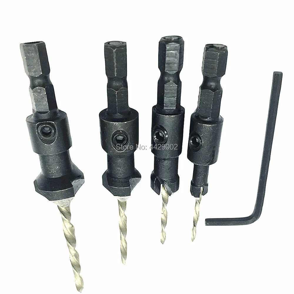 

4pcs Countersink Drill Bit Screw Quick Change Wood Pilot Hole Taper Drill Bit Hss Drills Countersink 1/4" Hex Shank Counter Sink